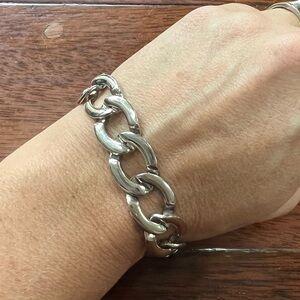Vintage Monet Silver tone link chunky runway bracelet